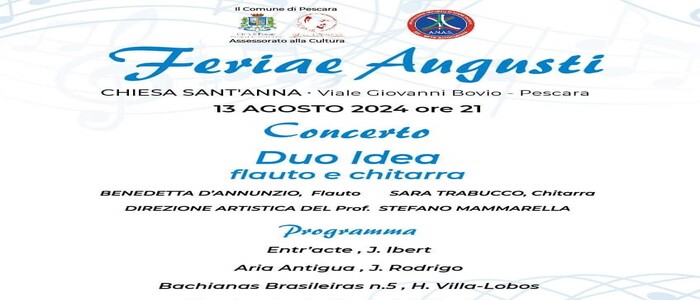 A Pescara nella Chiesetta di Sant’Anna un concerto con il conservatorio “duo Idea” flauto e chitarra