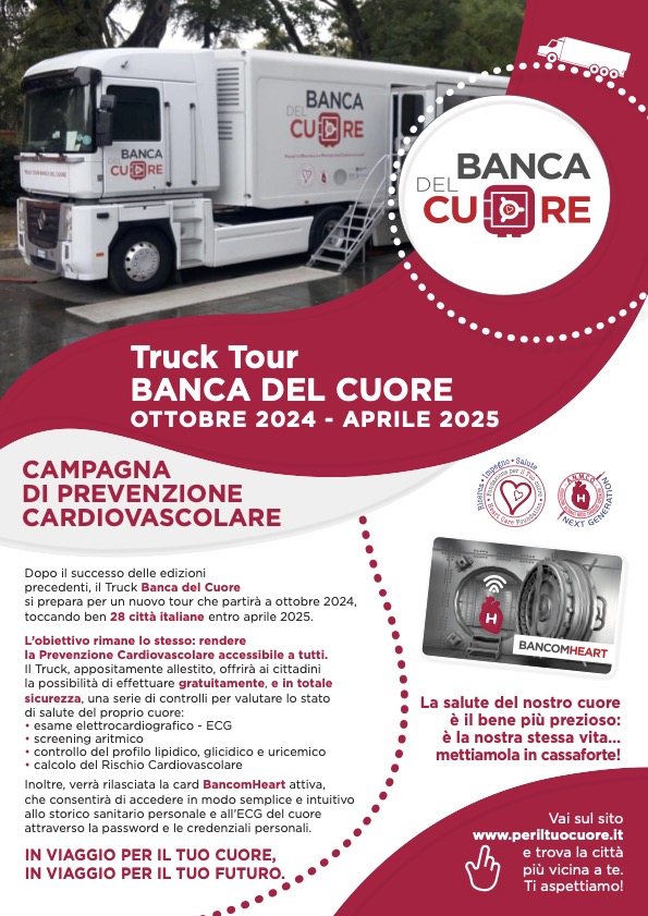 TRUCK TOUR – BANCA DEL CUORE 2024-2025 In Sicilia torna la prevenzione cardiovascolare gratuita per i cittadini