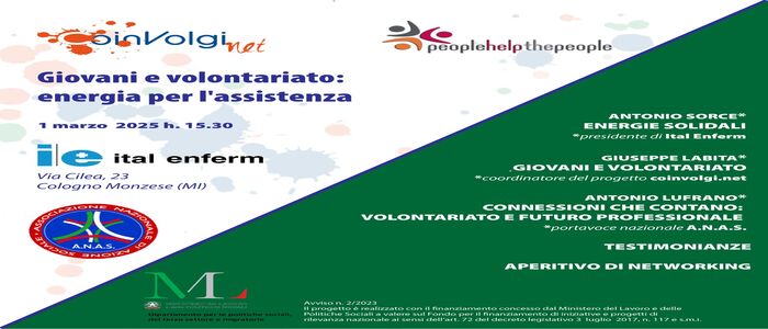 Giovani e volontariato: energia per l’assistenza, se ne parla a Cologno Monzese via Cilea 23 il 1°marzo alle ore 15:30