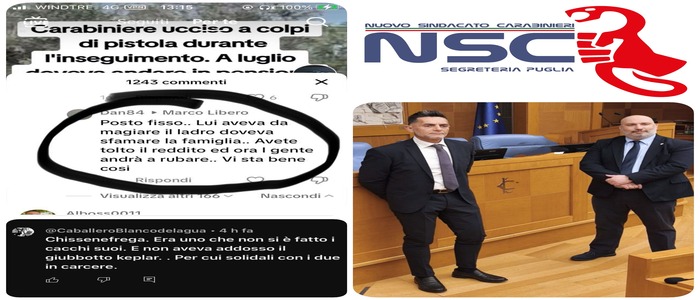 Sui social frasi offensive e irrispettose nei riguardi del Brigadiere Carlo Legrottaglie, il Nuovo Sindacato Carabinieri Puglia preannuncia azioni legali