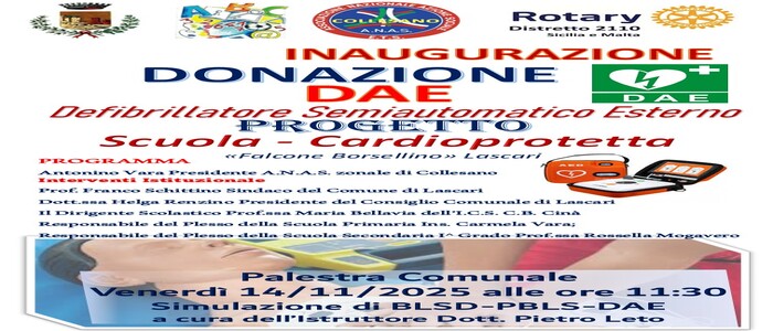 L’A.N.A.S. zonale di Collesano dona un DAE  Defibrillatore Semiautomatico Esterno al Comune di Lascari