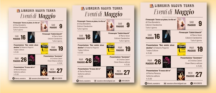 Libreria Nuova Terra: gli eventi di maggio tra incontri, presentazioni e firmacopie