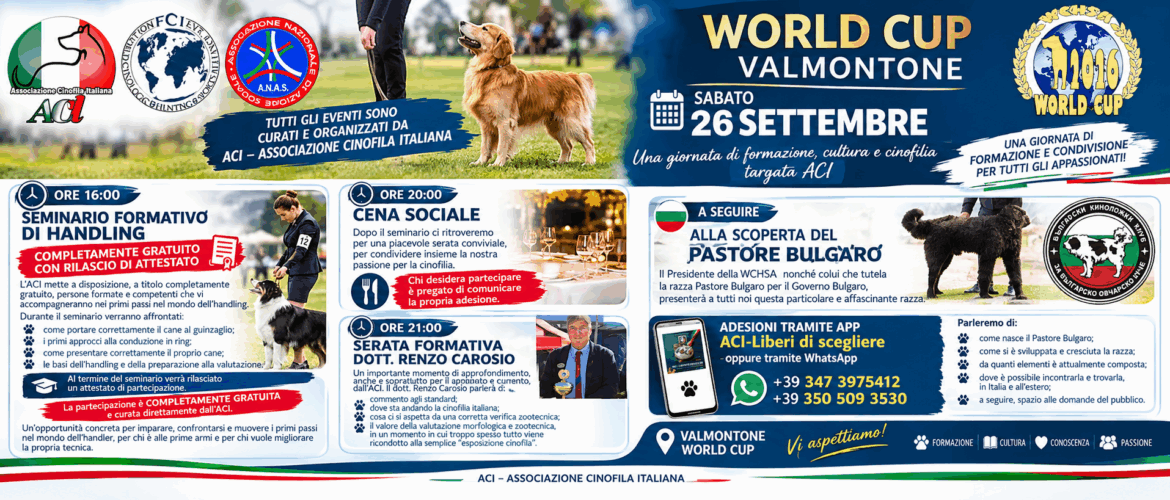WORLD CUP DI VALMONTONE: UNA GIORNATA DEDICATA ALLA FORMAZIONE E ALLA CULTURA CINOFILA